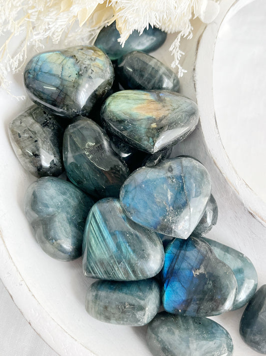 LABRADORITE HEART, STONED AND SAGED AUSTRALIA