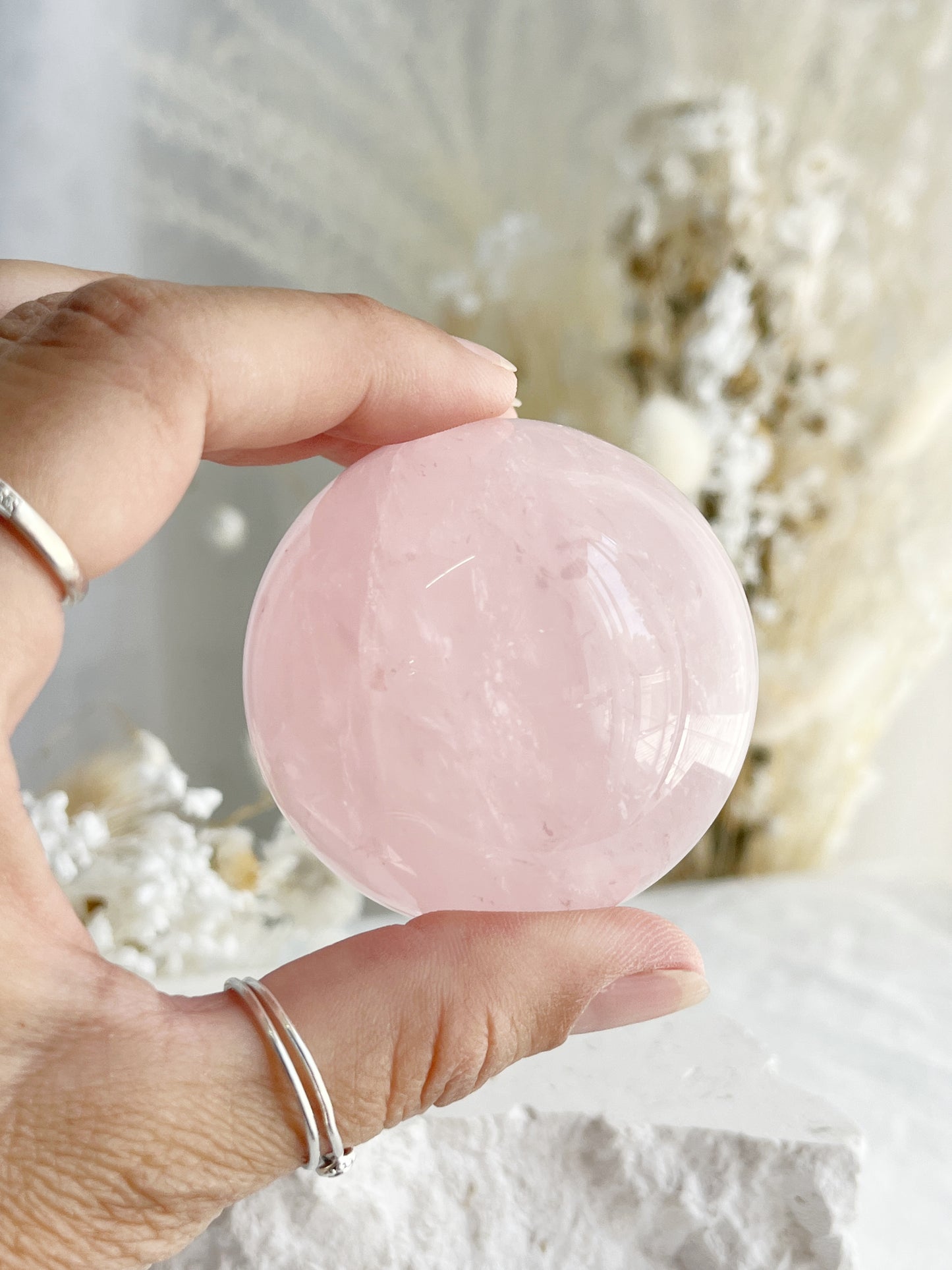 ROSE QUARTZ SPHERE APPROX 5.7CM. STONED AND SAGED AUSTRALIA.