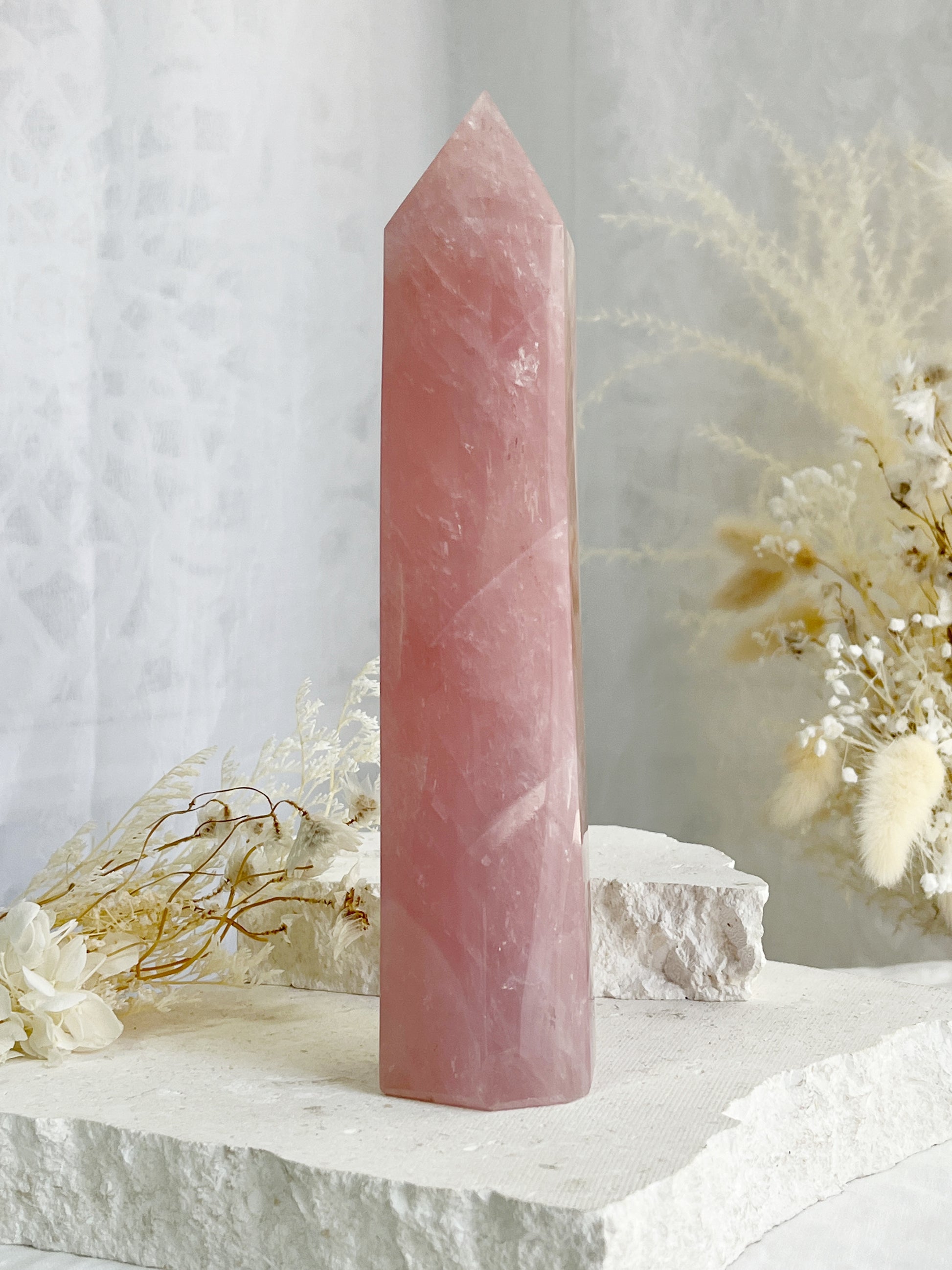 ROSE QUARTZ CRYSTAL TOWER GENERATOR POINT AUSTRALIA SELFLOVE LOVE COMPASSION STONED AND SAGED 