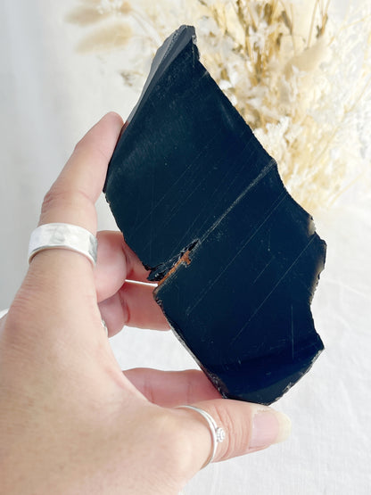 BLACK OBSIDIAN SLICE || POLISHED FACE
