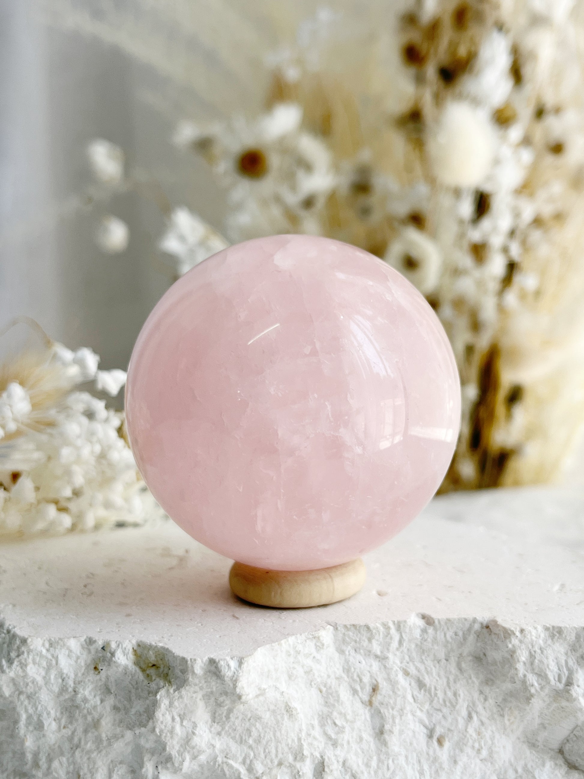 ROSE QUARTZ SPHERE APPROX 5.9CM. STONED AND SAGED AUSTRALIA.