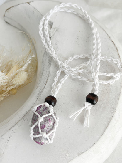 WHITE MACRAME NET NECKLACE, STONED AND SAGED AUSTRALIA