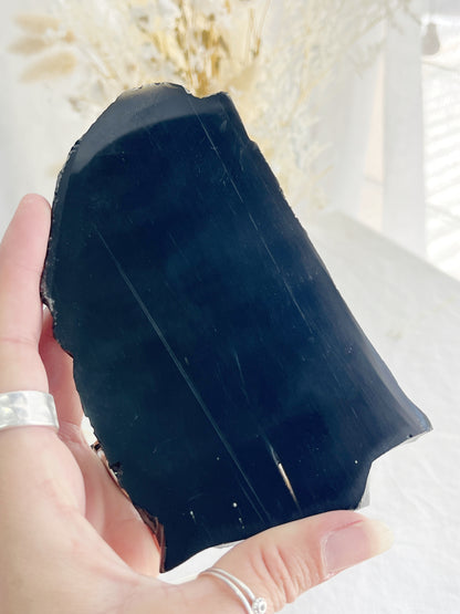 BLACK OBSIDIAN SLICE || POLISHED FACE