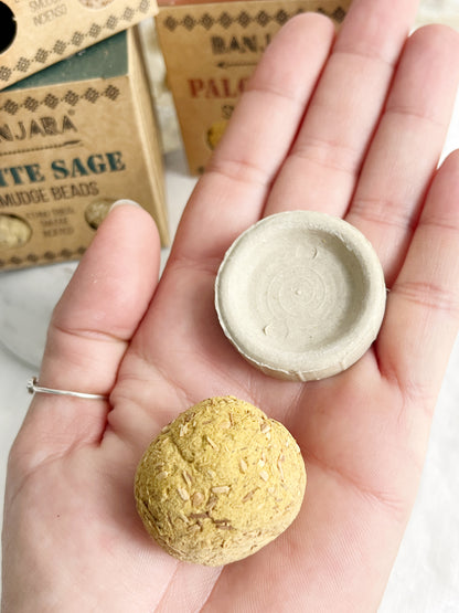 BANJARA SMUDGE BEADS. WHITE SAGE, SANDALWOOD OR PALO SANTO. STONED AND SAGED AUSTRALIA.