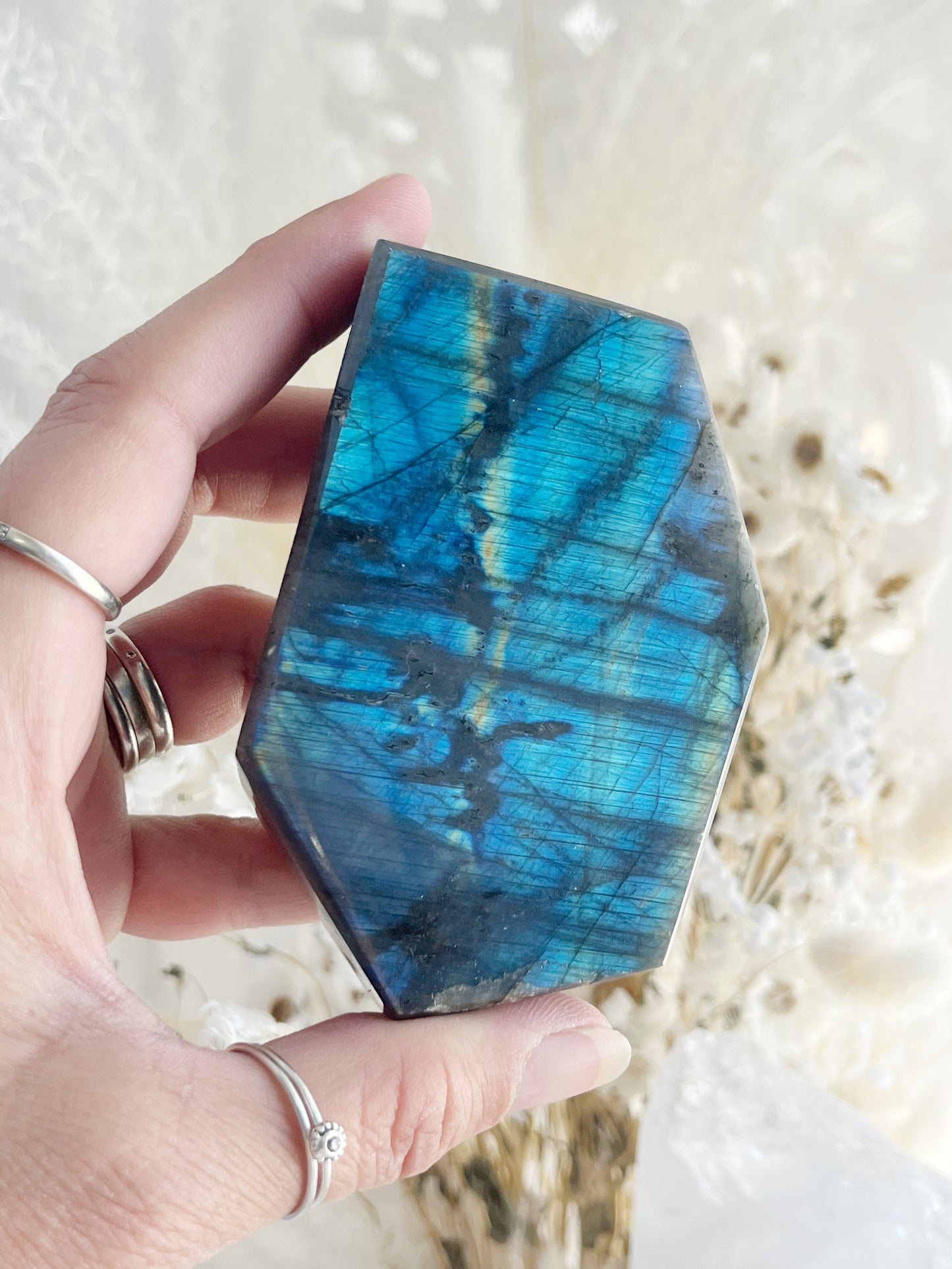 LABRADORITE POLISHED FREEFORM. STONED AND SAGED AUSTRALIA.