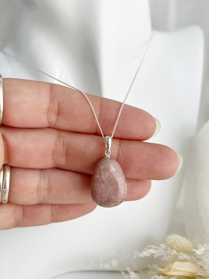 RHODONITE TUMBLE NECKLACE, SILVER STERLING, STONED AND SAGED AUSTRALIA