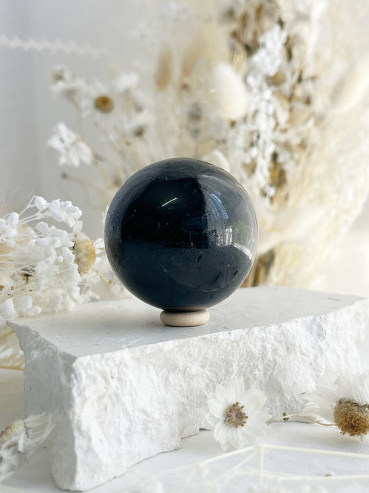 BLACK TOURMALINE SPHERE, 31046, STONED AND SAGED AUSTRALIA