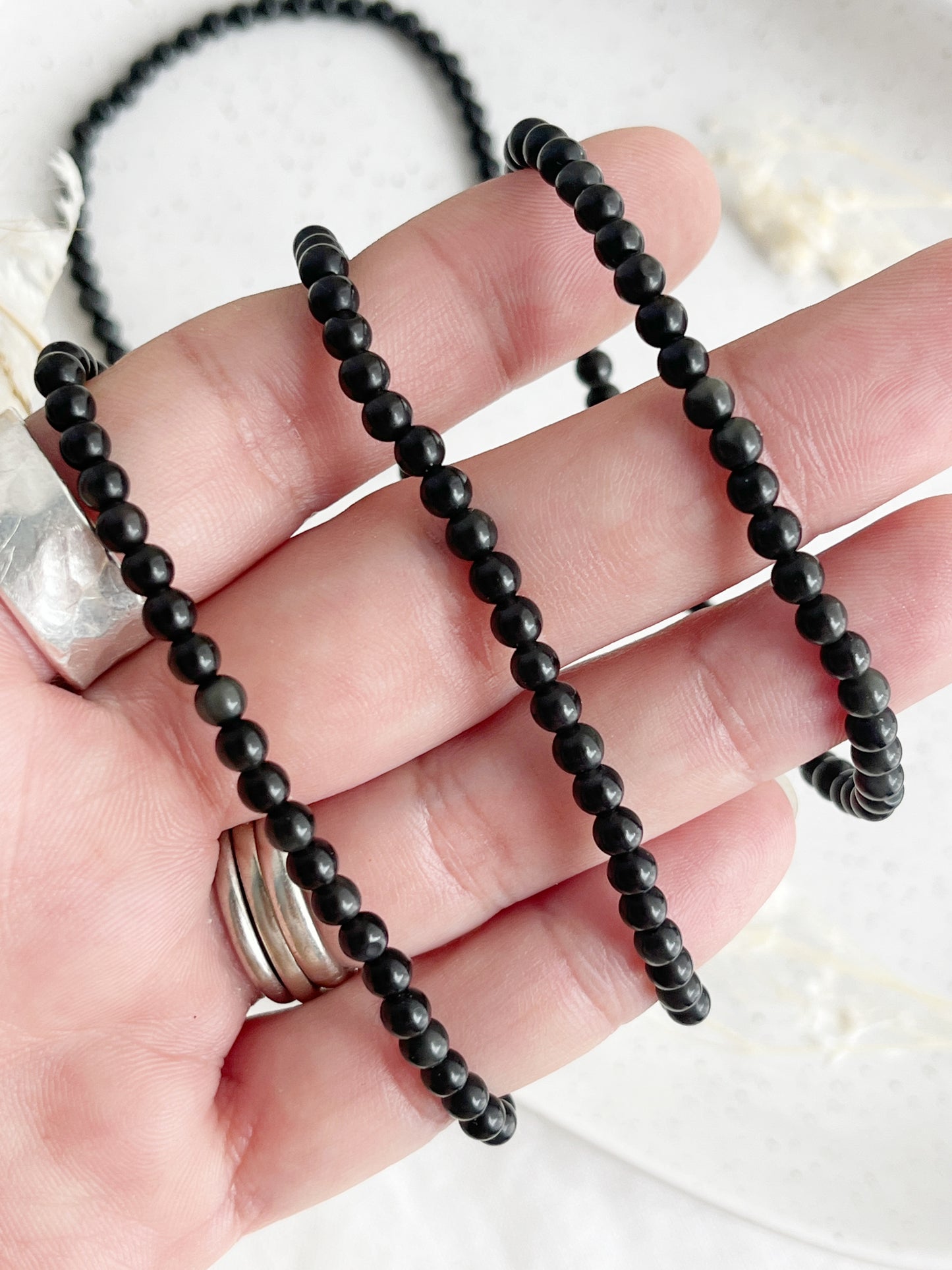 OBSIDIAN BEAD BRACELET || 3MM