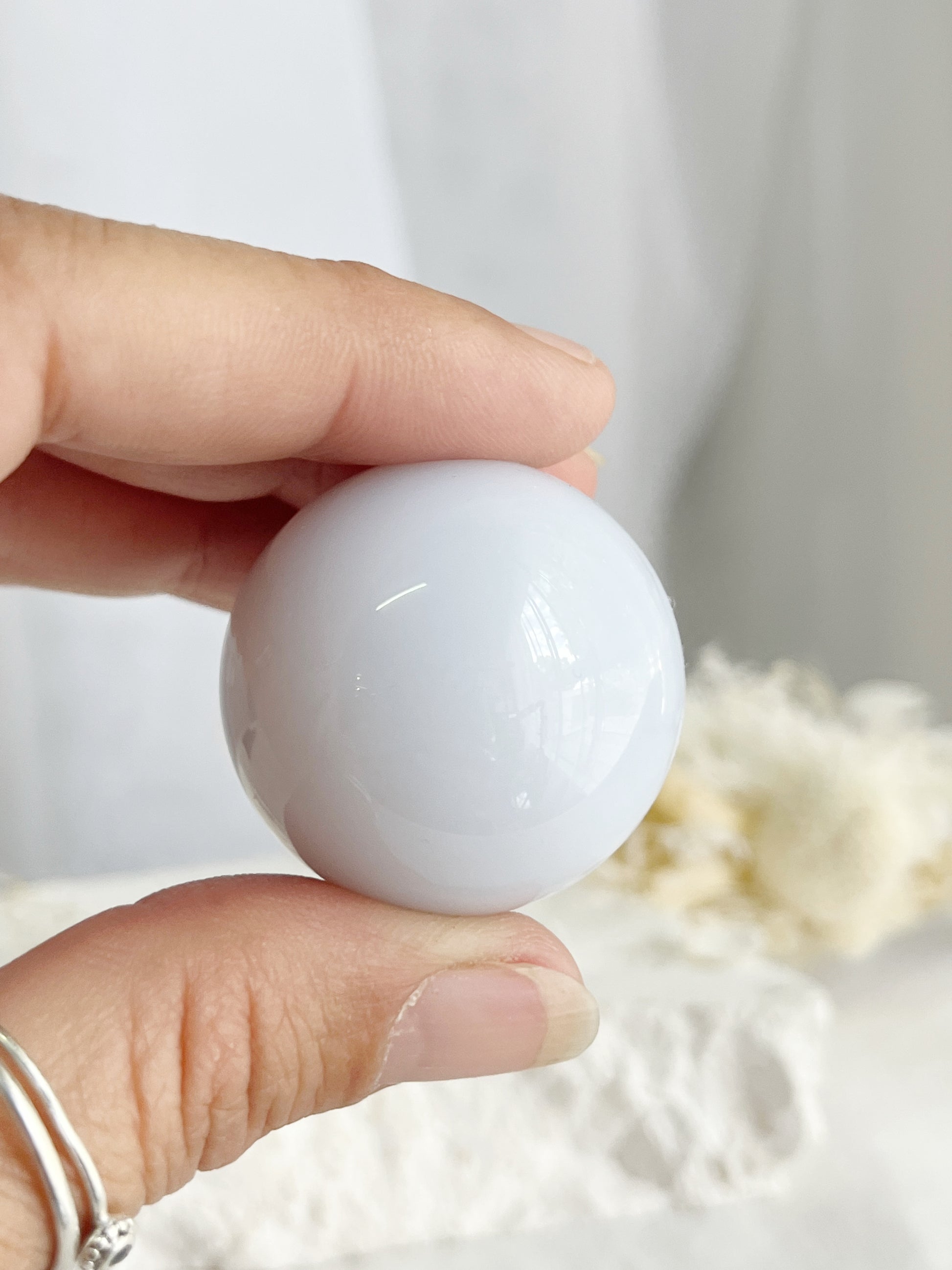 BLUE CHALCEDONY SPHERE, STONED AND SAGED AUSTRALIA