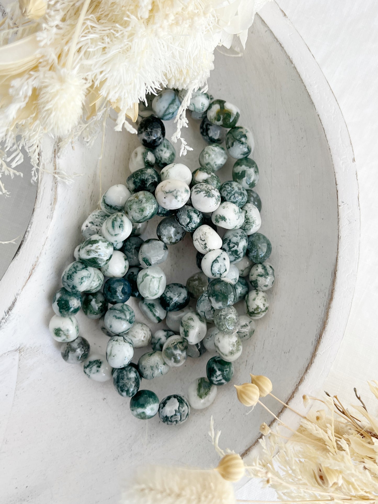 TREE AGATE PEBBLE BEAD BRACELET, CRYSTAL SHOP AUSTRALIA