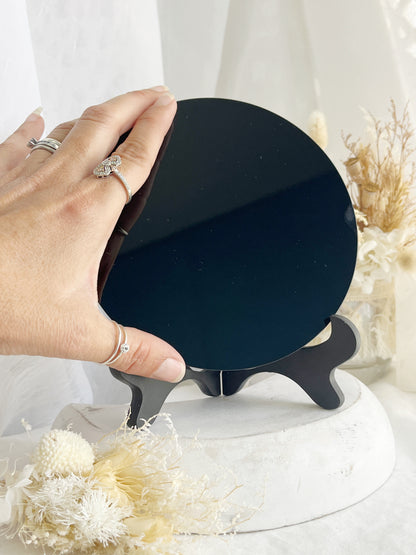 BLACK OBSIDIAN SCRYING MIRROR, AUSTRALIA STONED AND SAGED