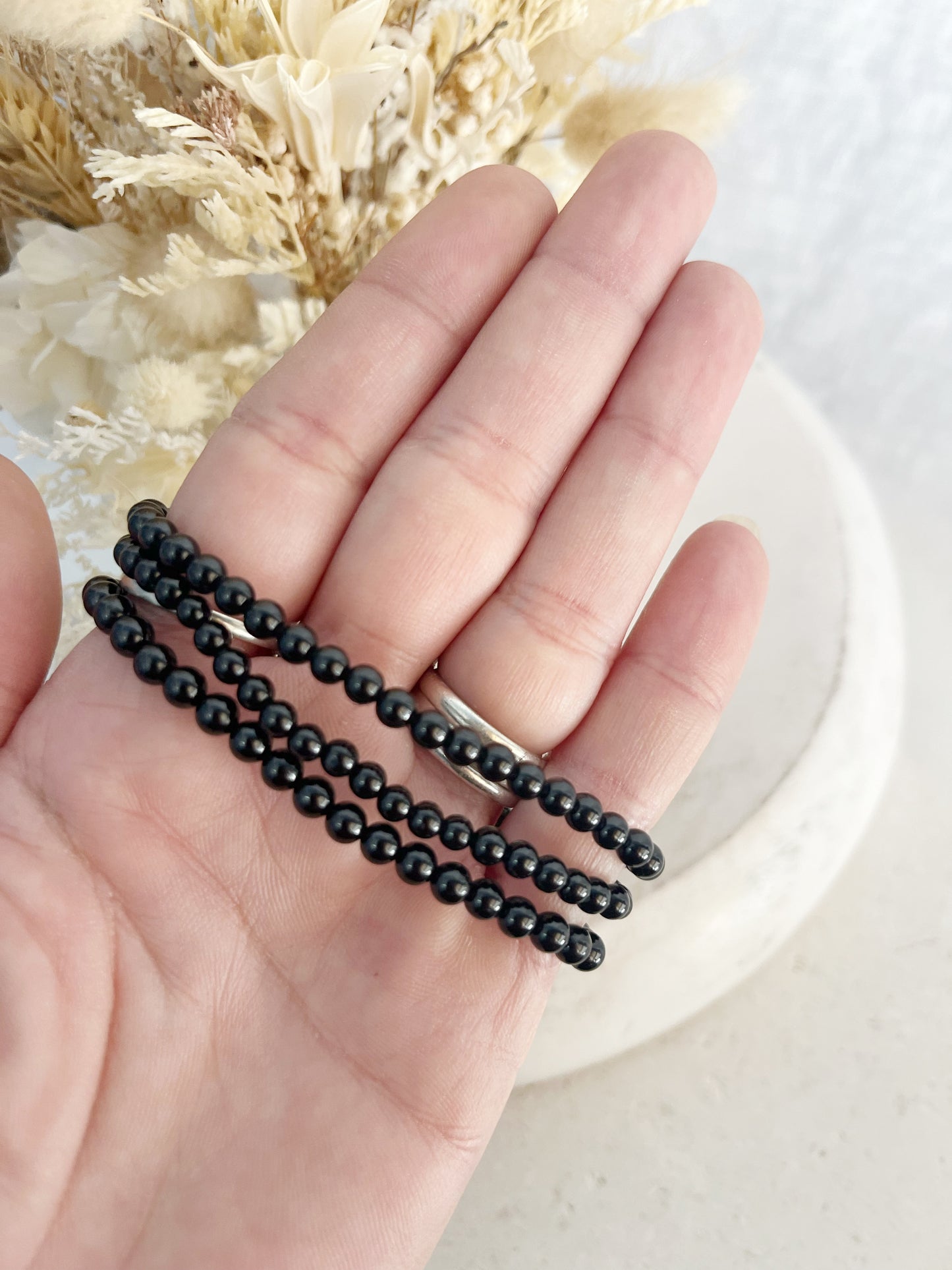 BLACK TOURMALINE BEAD BRACELET | 4MM