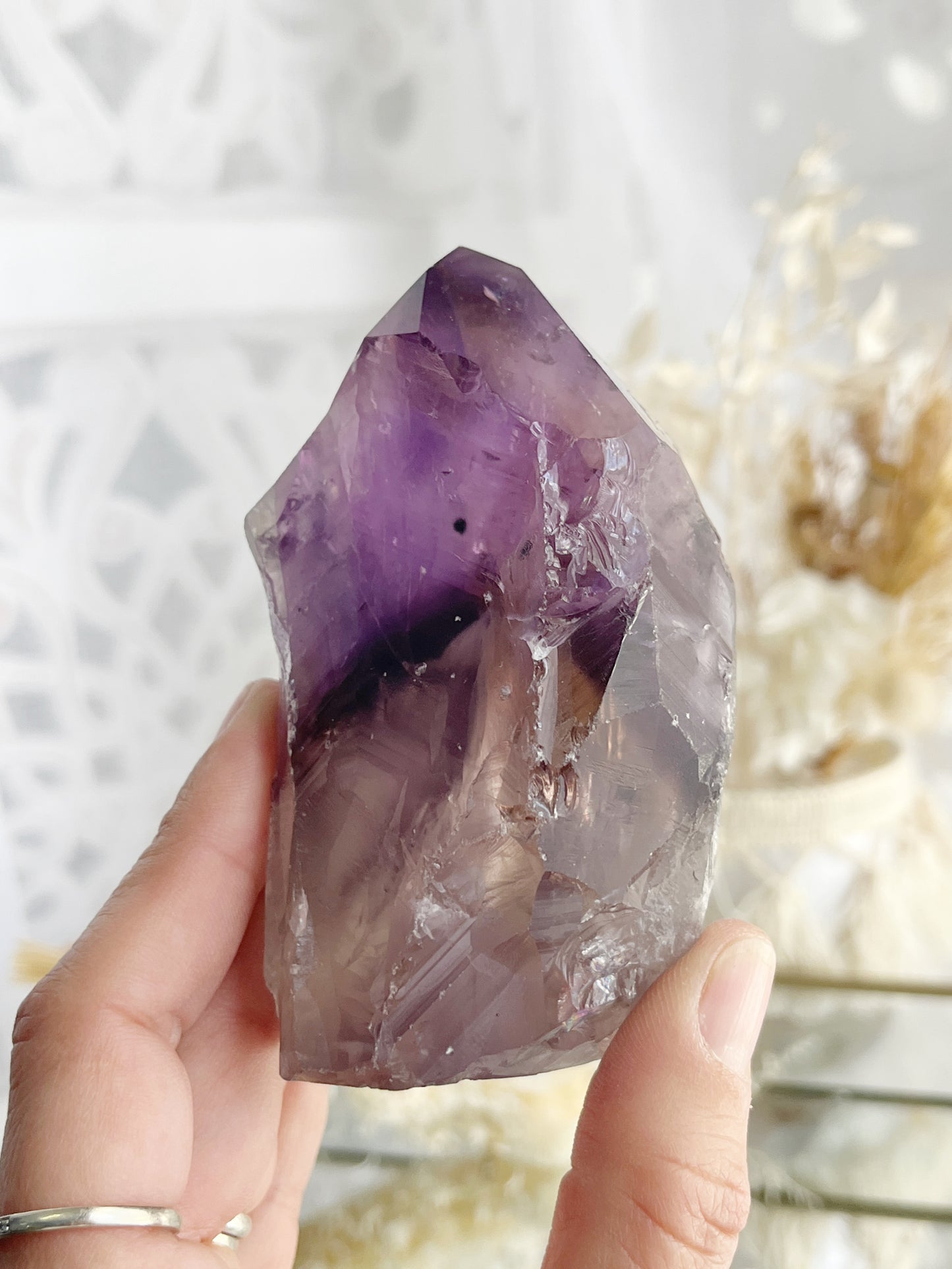 PHANTOM AMETHYST SEMI POLISHED POINT || 30040