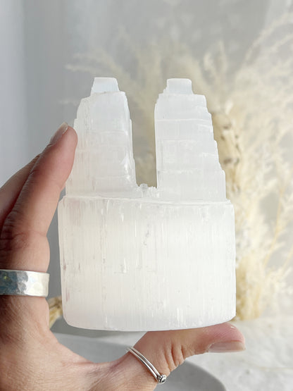 TWIN SATIN SPAR SELENITE TOWER || 10CM INTUITIVELY CHOSEN