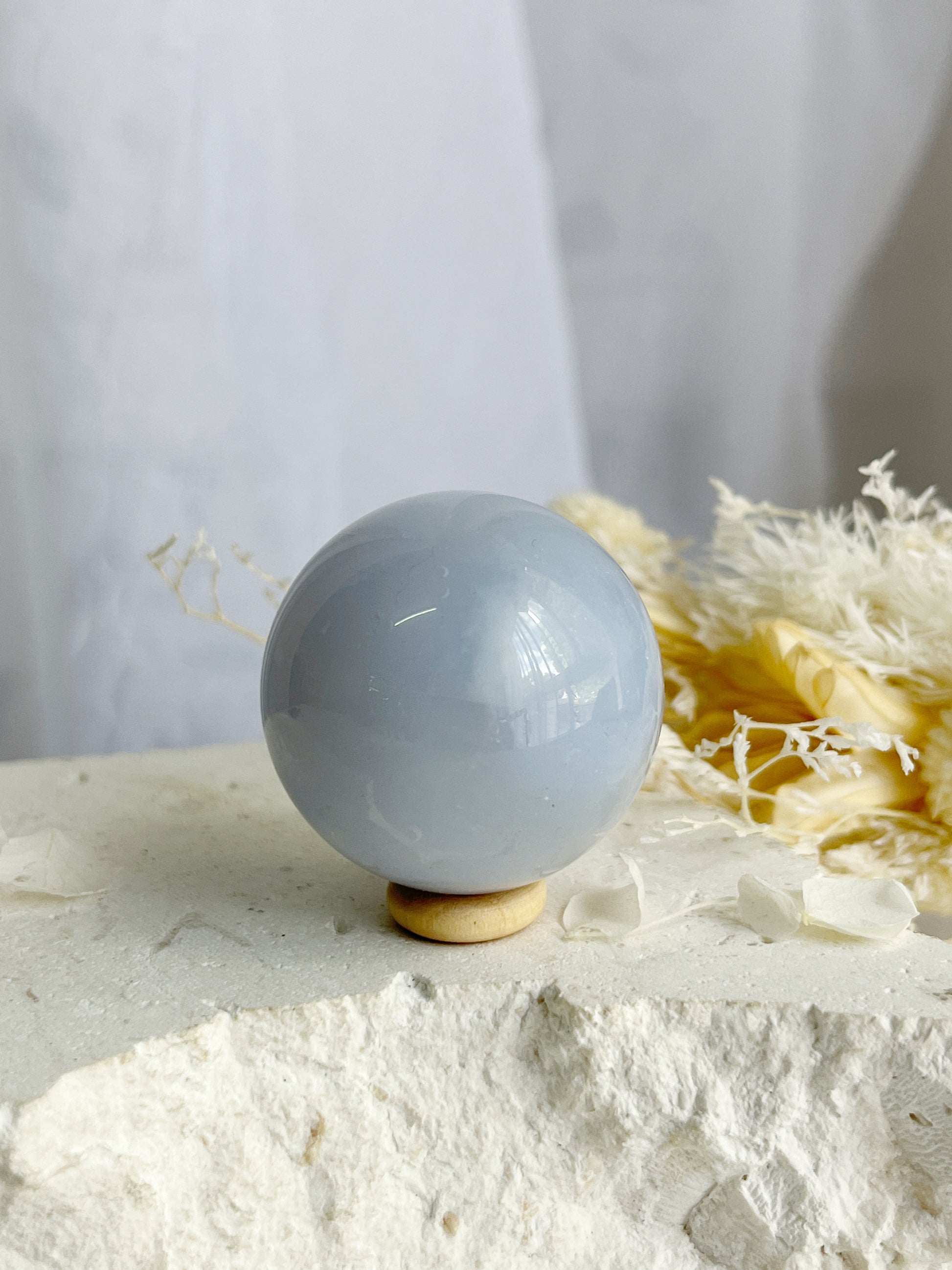 BLUE CHALCEDONY SPHERE, STONED AND SAGED AUSTRALIA