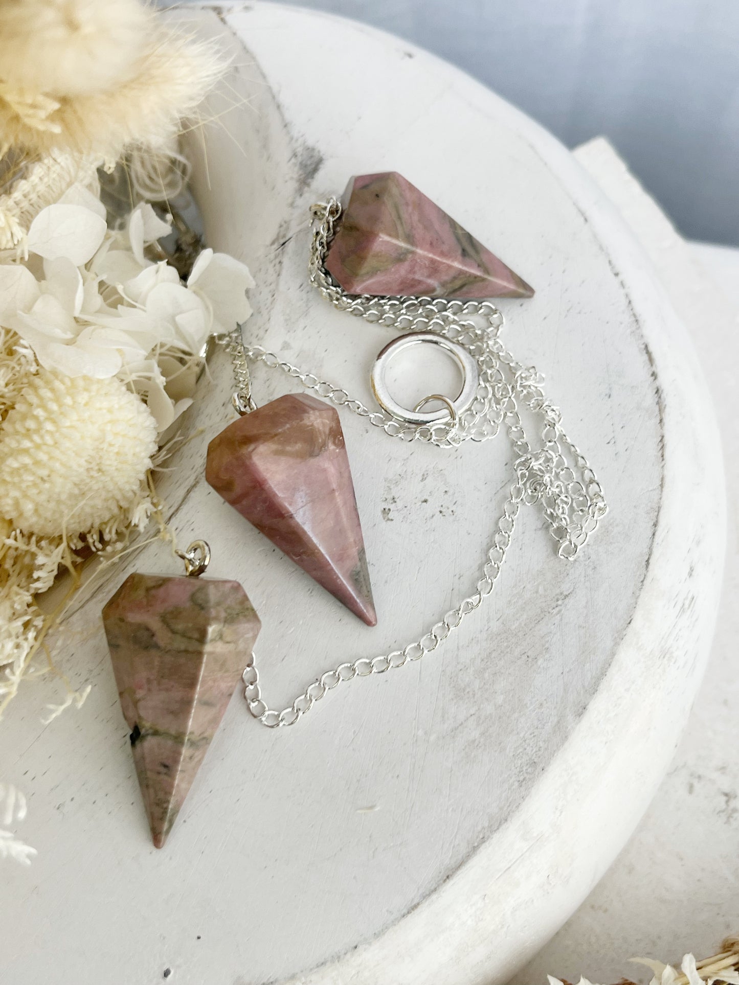 RHODONITE PENDULUM, STONED AND SAGED AUSTRALIA