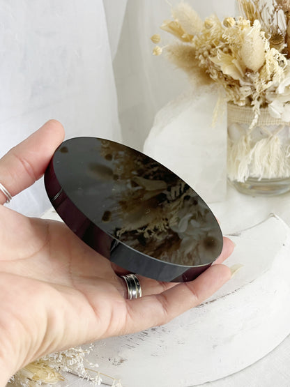 BLACK OBSIDIAN SCRYING MIRROR, STONED AND SAGED AUSTRALIA