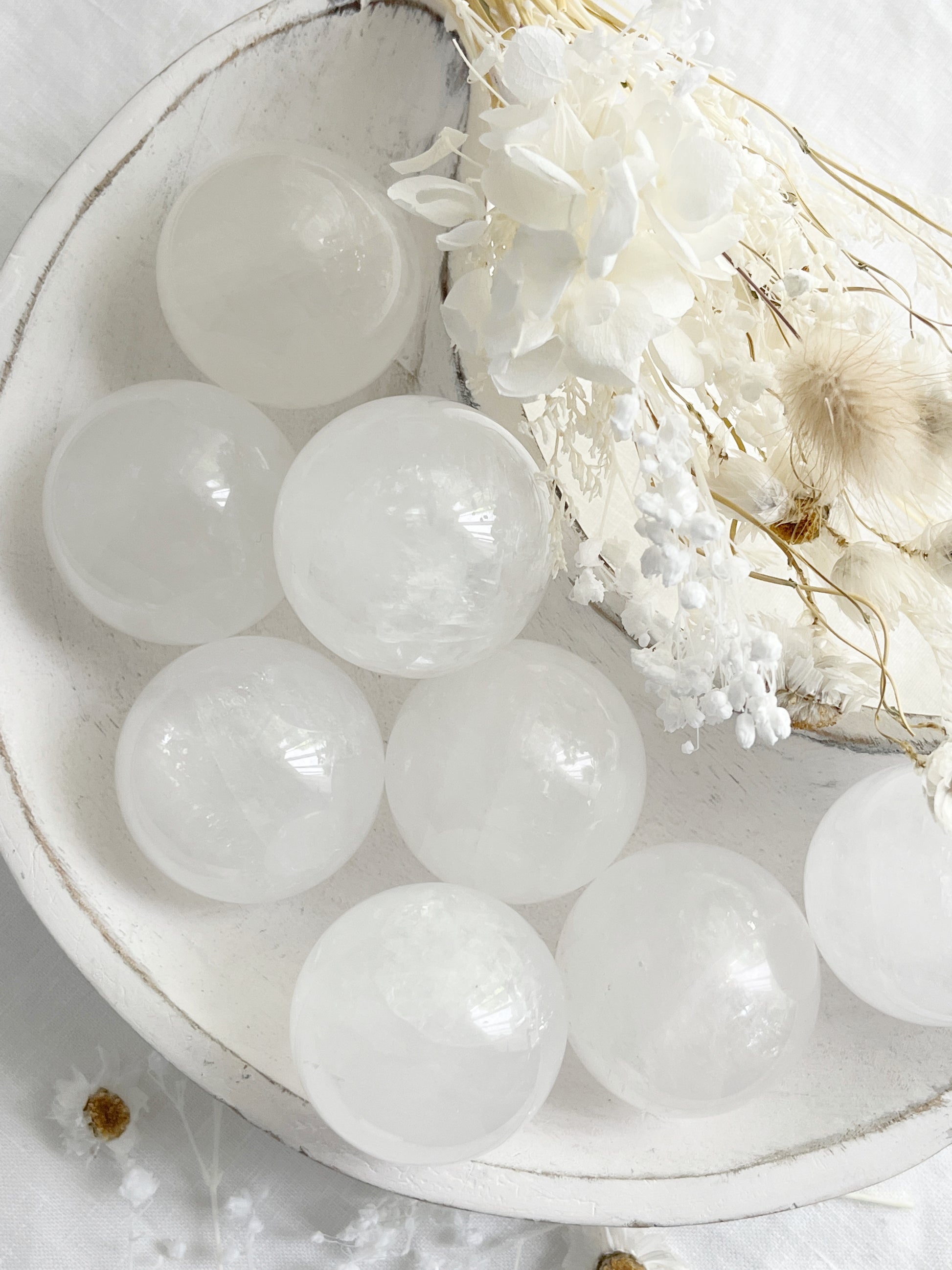 WHITE CALCITE SPHERE. STONED AND SAGED AUSTRALIA.