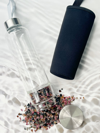 CRYSTAL ELIXIR WATER BOTTLE, LARGE, 500ml VOLUME, STONED AND SAGED AUSTRALIA