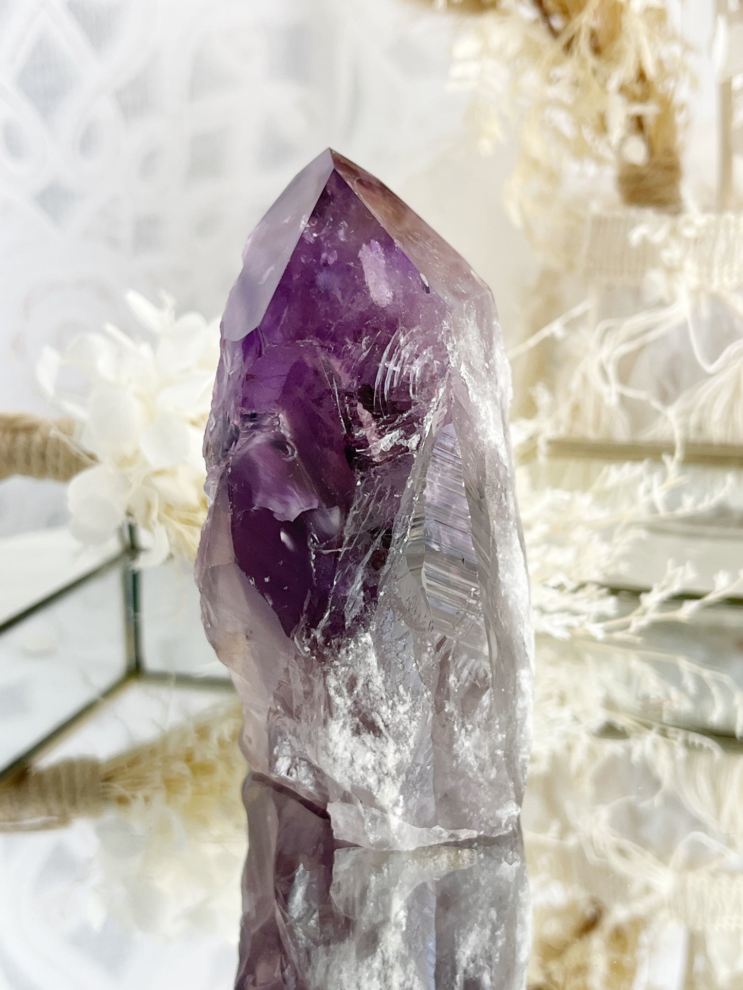 PHANTOM AMETHYST SEMI POLISHED POINT || 30040