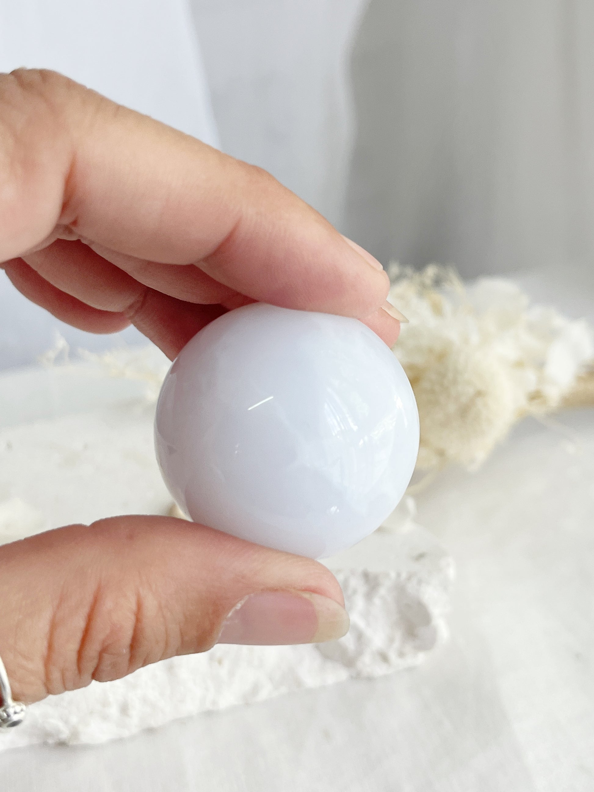 BLUE CHALCEDONY SPHERE, STONED AND SAGED AUSTRALIA