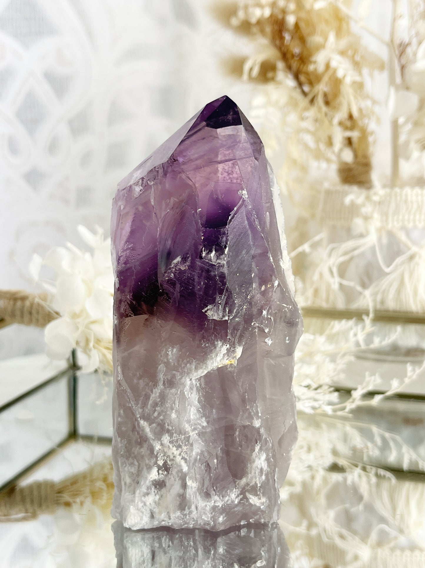 PHANTOM AMETHYST SEMI POLISHED POINT || 30039