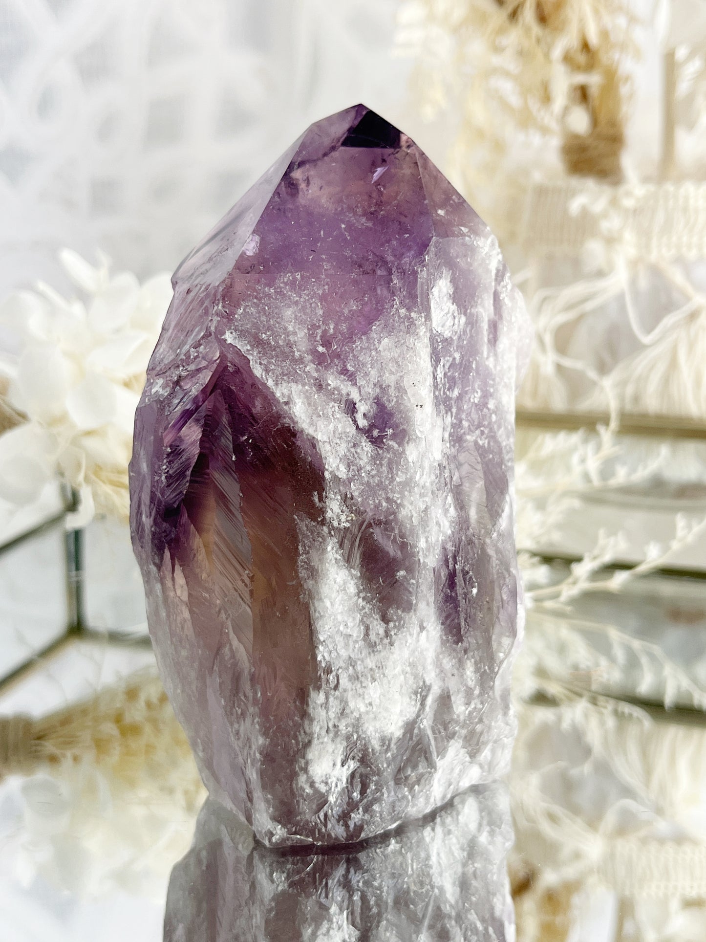 PHANTOM AMETHYST SEMI POLISHED POINT || 30040