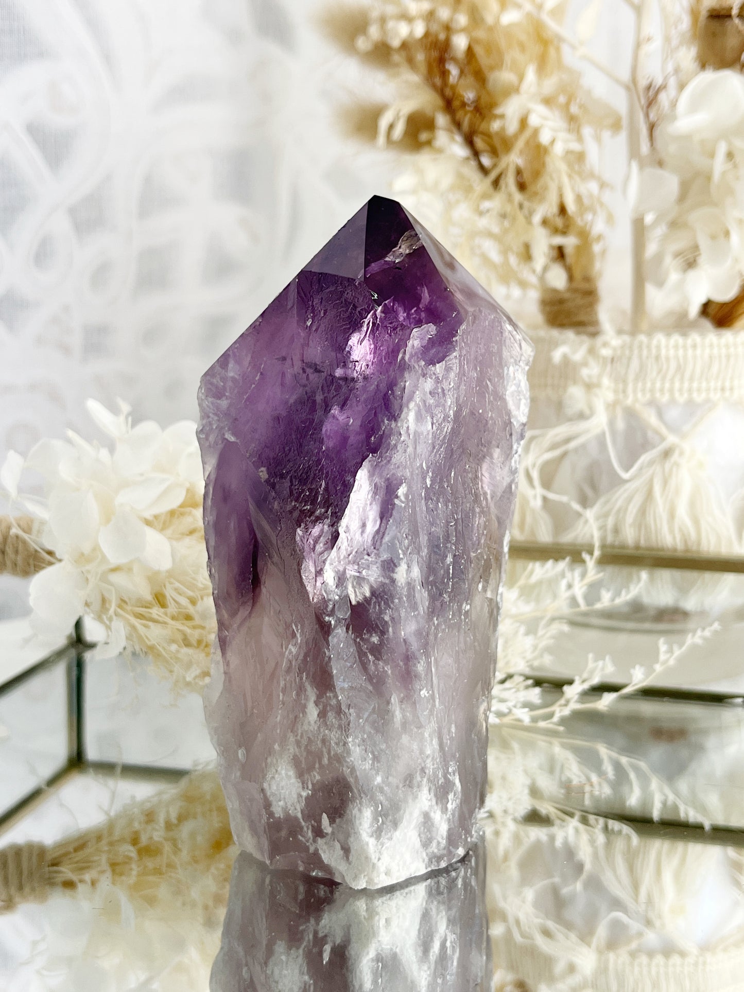 PHANTOM AMETHYST SEMI POLISHED POINT || 30038