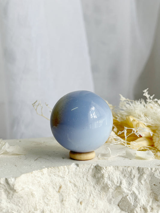 BLUE CHALCEDONY SPHERE, STONED AND SAGED AUSTRALIA