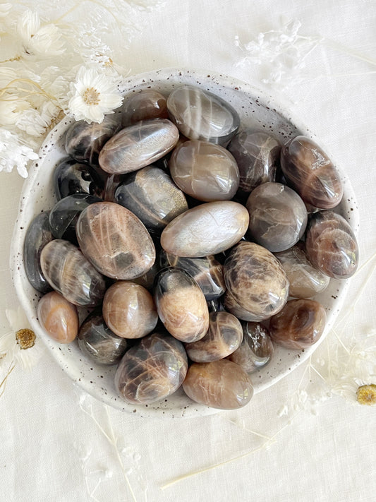 BLACK MOONSTONE TUMBLE. STONED AND SAGED AUSTRALIA.