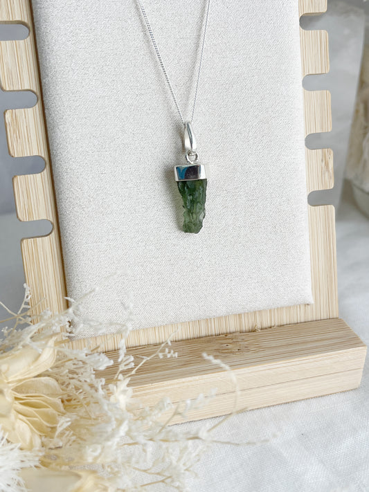 MOLDAVITE NECKLACE STERLING SILVER, STONED AND SAGED AUSTRALIA