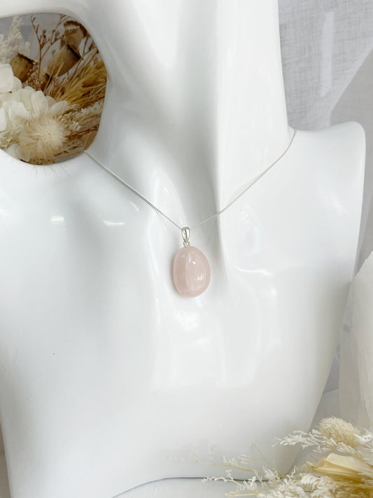 ROSE QUARTZ TUMBLE NECKLACE, SILVER STERLING, STONED AND SAGED AUSTRALIA