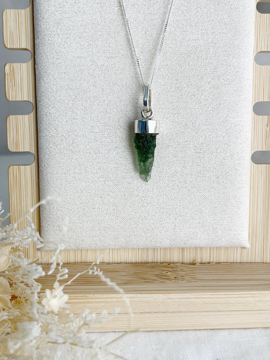 MOLDAVITE NECKLACE STERLING SILVER, STONED AND SAGED AUSTRALIA