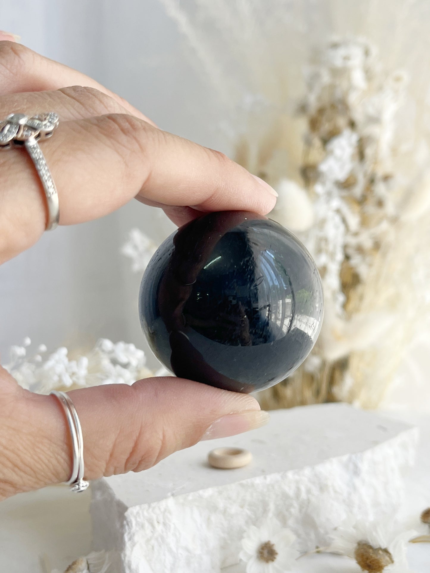 BLACK TOURMALINE SPHERE, 31048, STONED AND SAGED AUSTRALIA