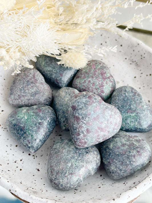 RUBY KYANITE WITH FUCHSITE MINI HEART, STONED AND SAGED AUSTRALIA