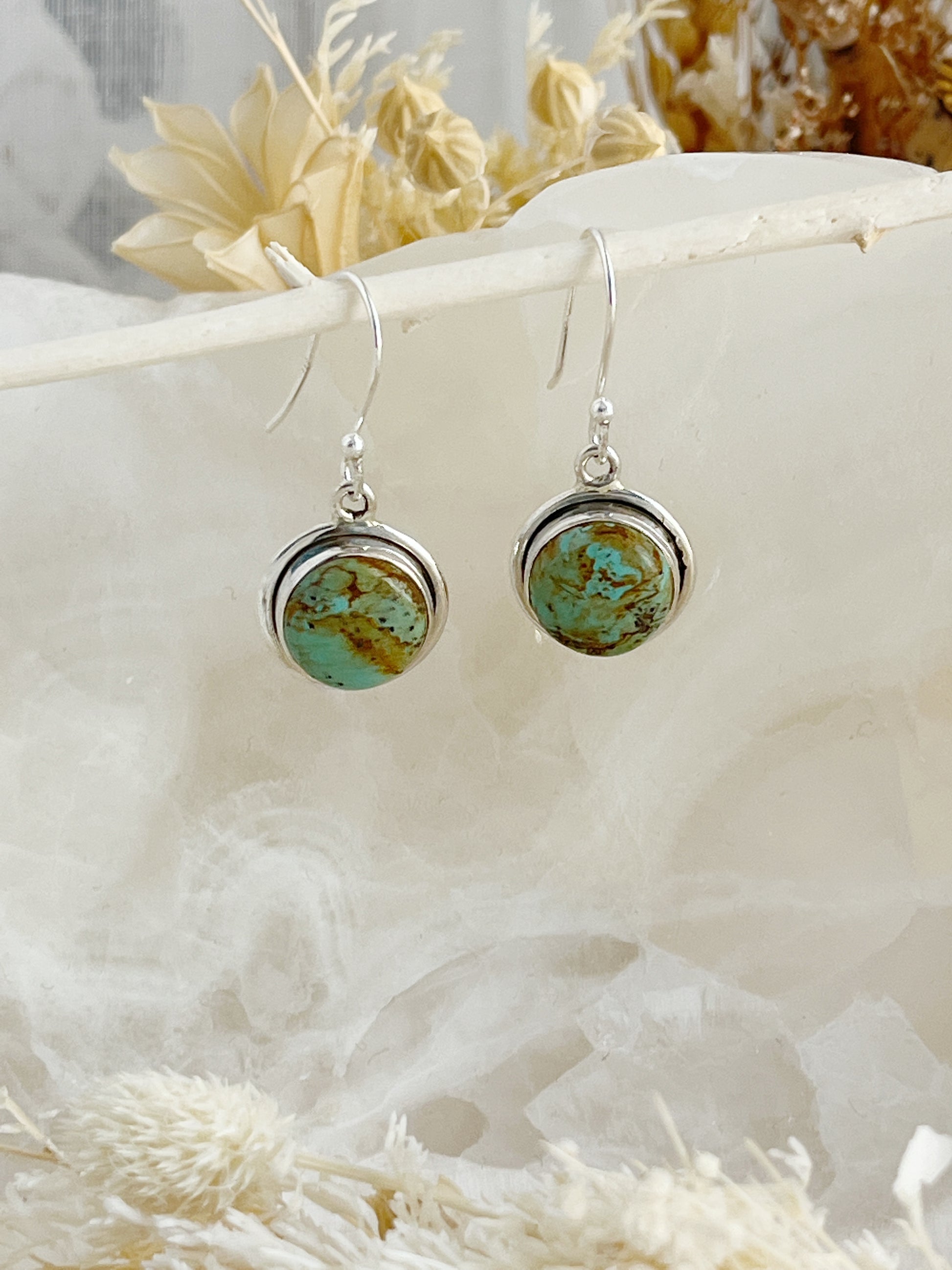 TURQUOISE EARRINGS STERLING SILVER. STONED AND SAGED AUSTRALIA