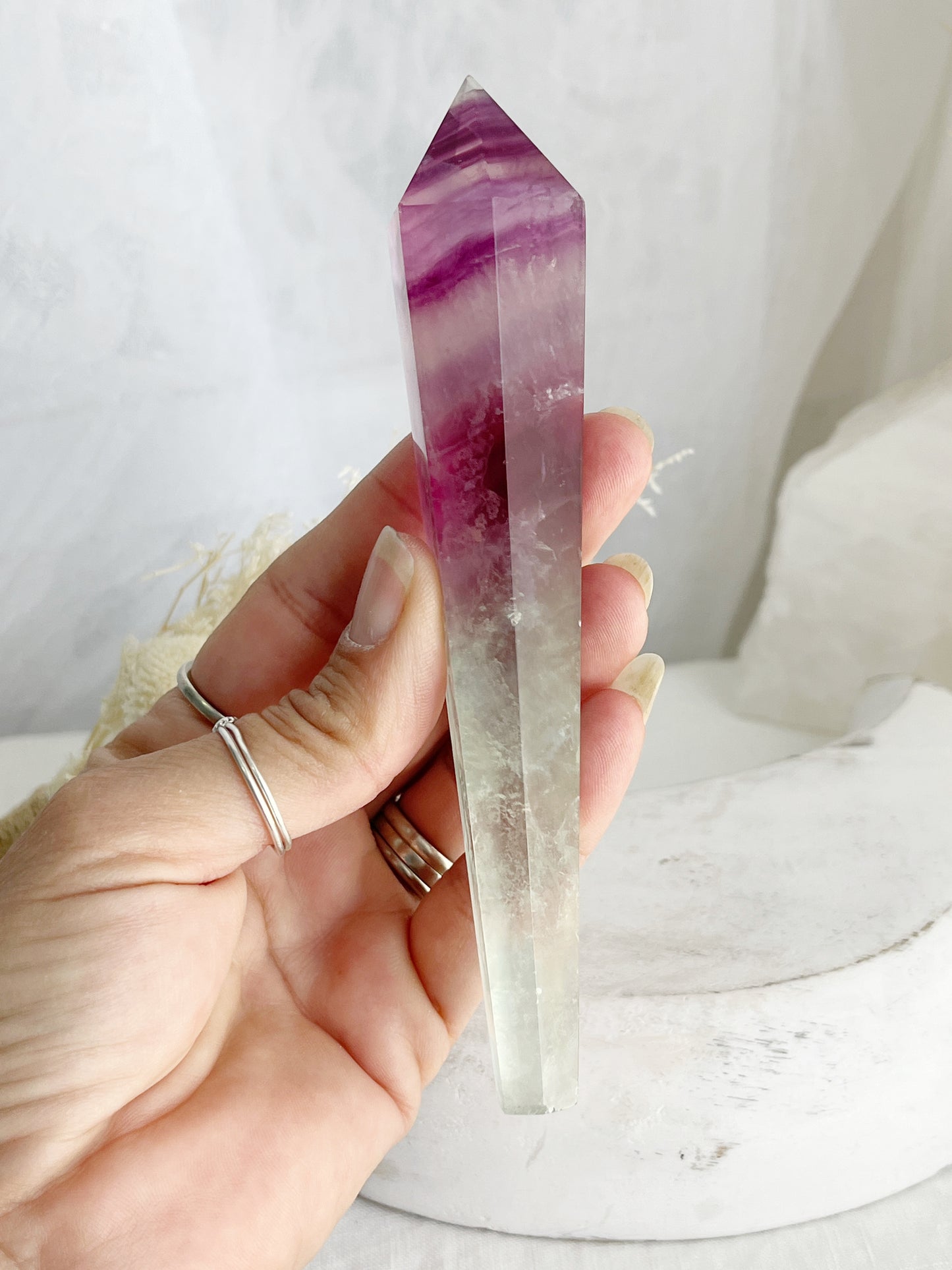 RAINBOW FLUORITE WAND, STONED AND SAGED AUSTRALIA