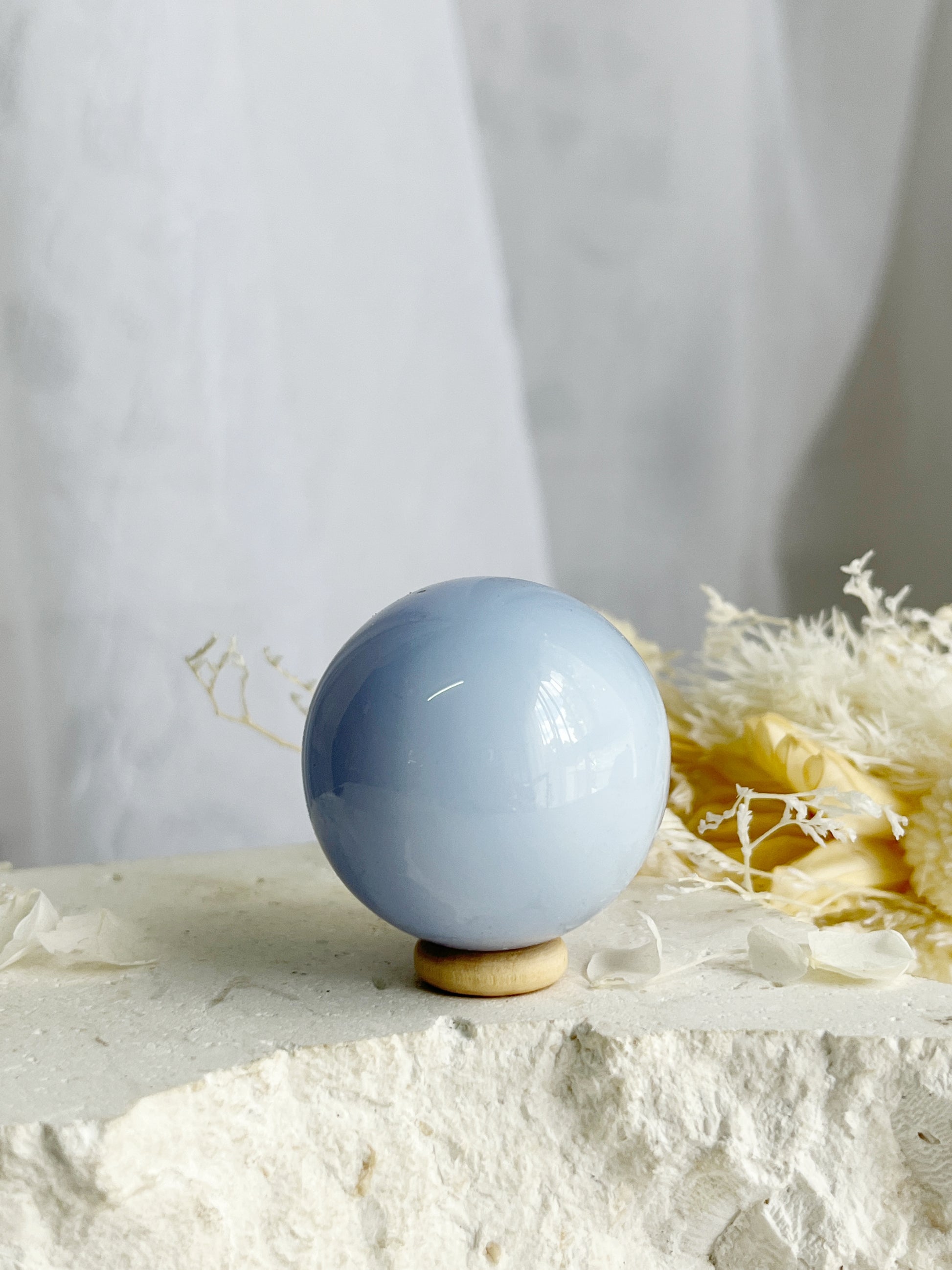 BLUE CHALCEDONY SPHERE, STONED AND SAGED AUSTRALIA