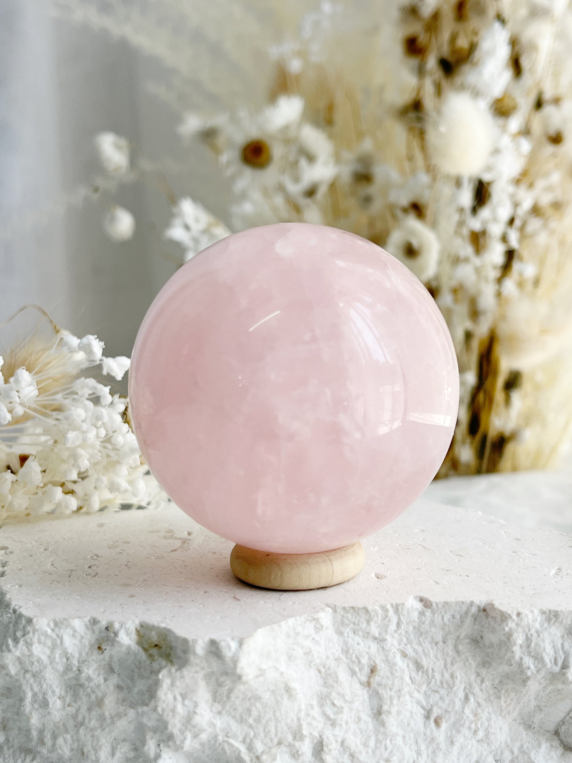 ROSE QUARTZ SPHERE APPROX 5.9CM. STONED AND SAGED AUSTRALIA.