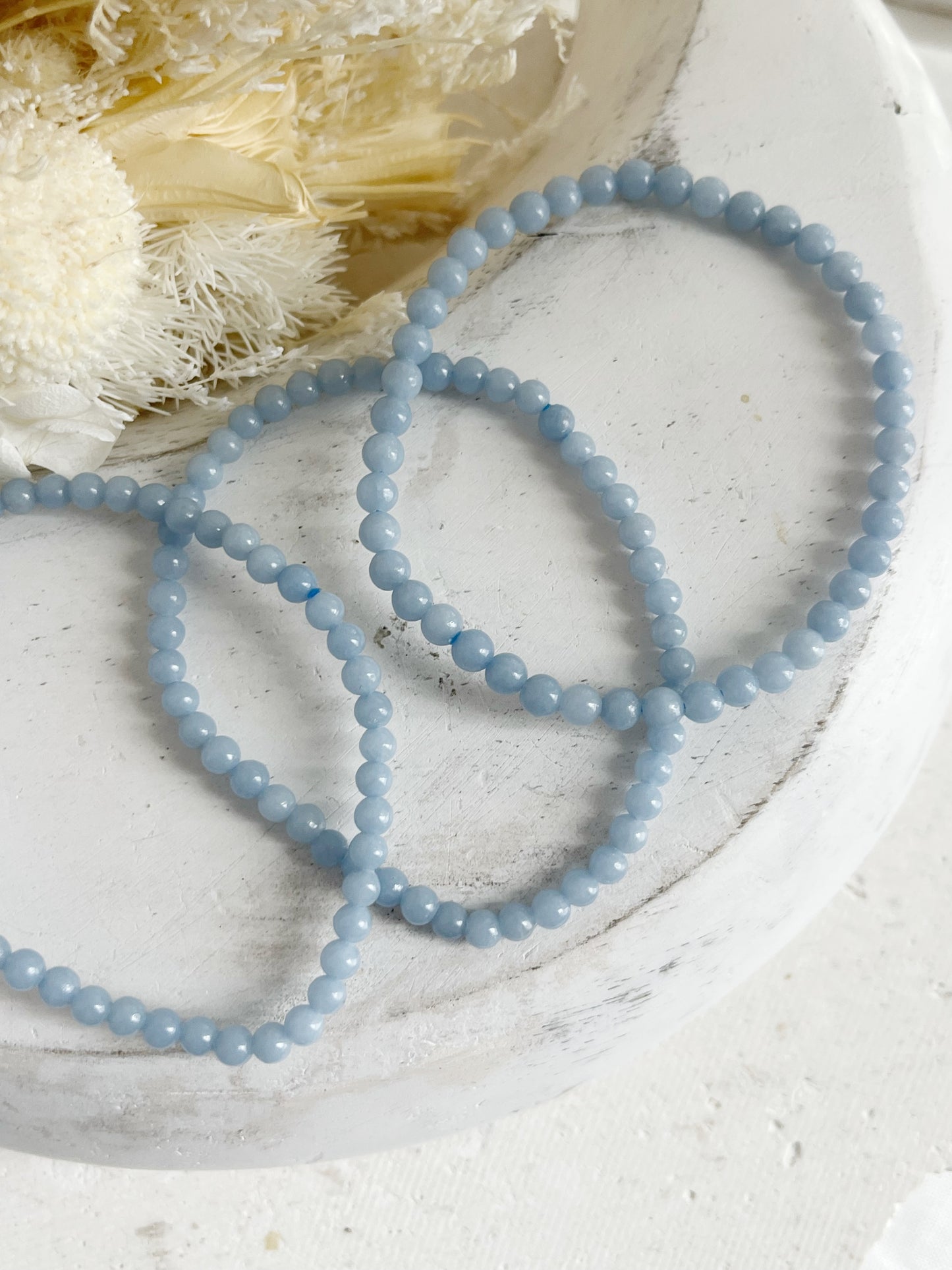 Angelite bead bracelet 4mm, Australia Stoned and Saged crystal shop