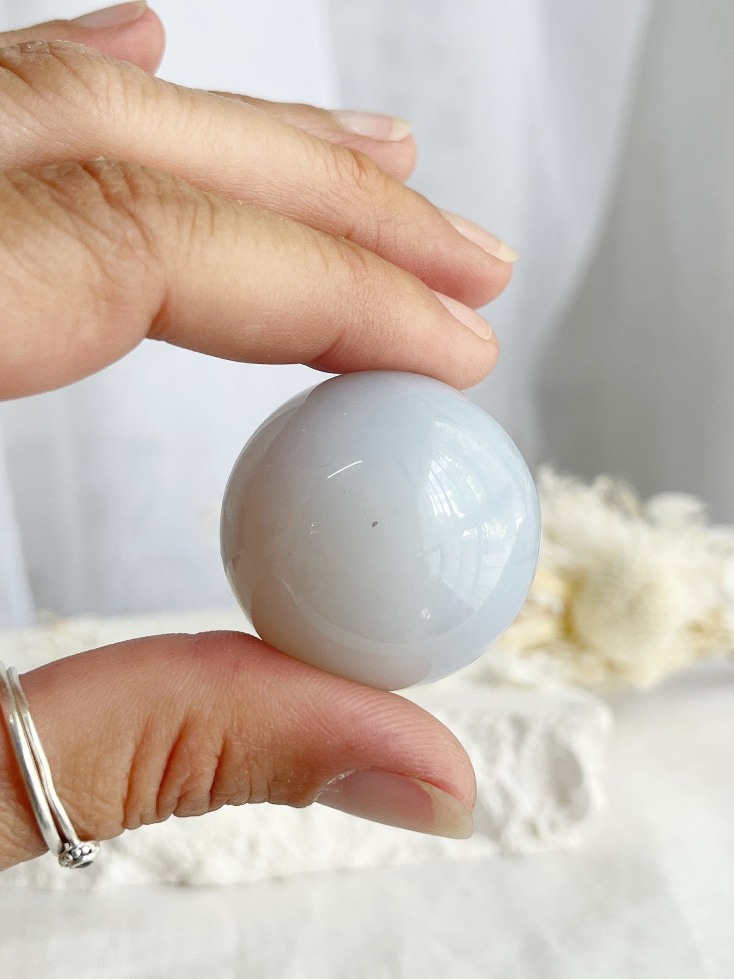 BLUE CHALCEDONY SPHERE, STONED AND SAGED AUSTRALIA