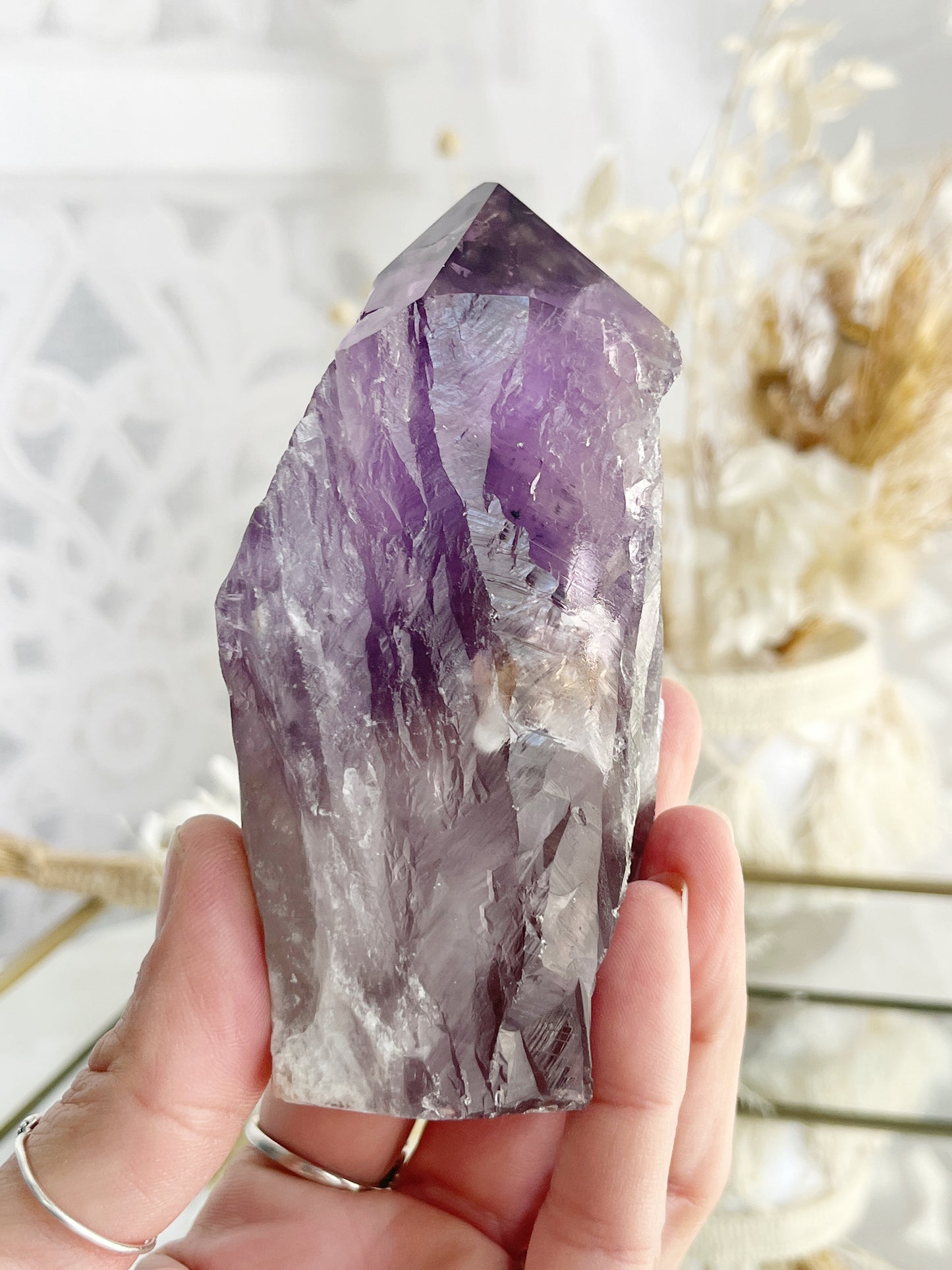 PHANTOM AMETHYST SEMI POLISHED POINT || 30038