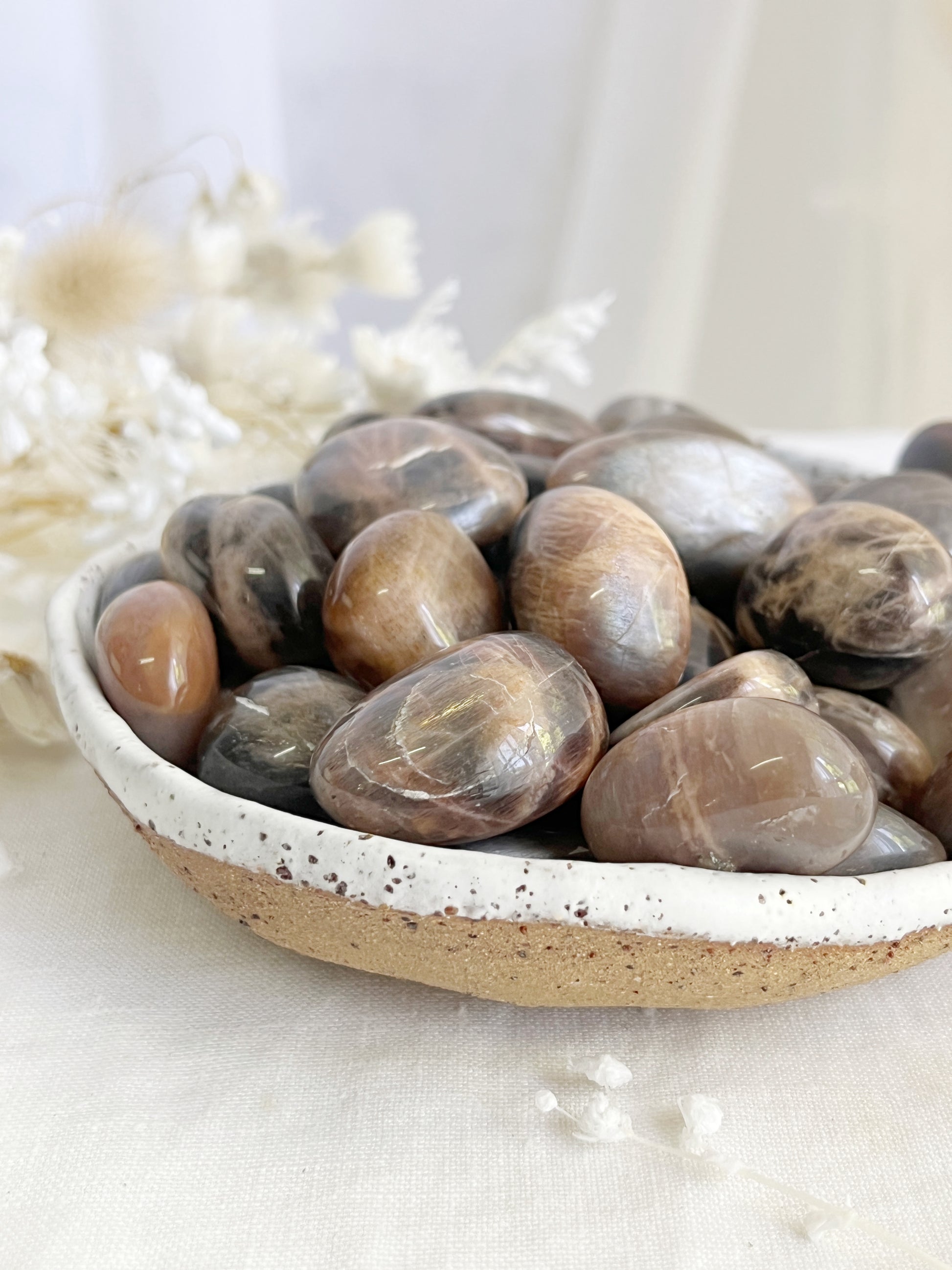 BLACK MOONSTONE TUMBLE. STONED AND SAGED AUSTRALIA.