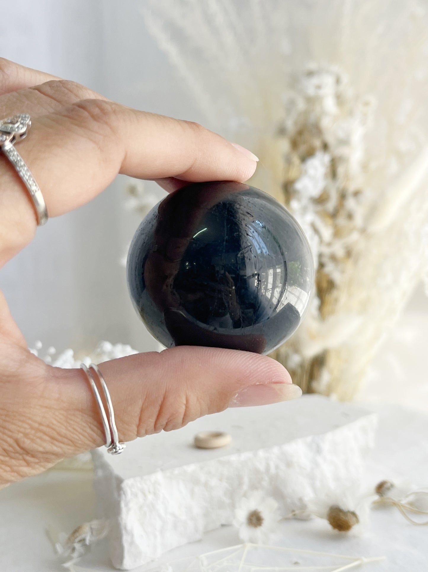 BLACK TOURMALINE SPHERE, 31050, STONED AND SAGED AUSTRALIA