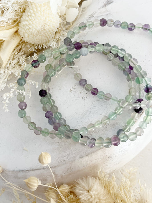 FLUORITE BEAD BRACELET, 4MM