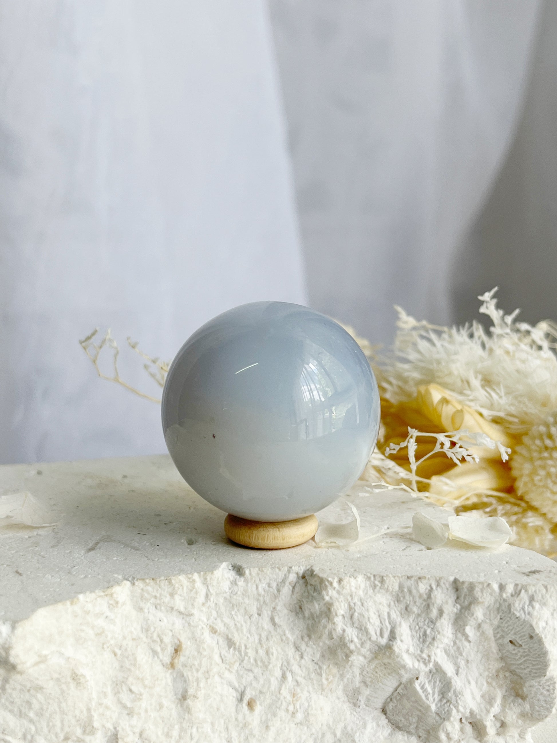 BLUE CHALCEDONY SPHERE, STONED AND SAGED AUSTRALIA