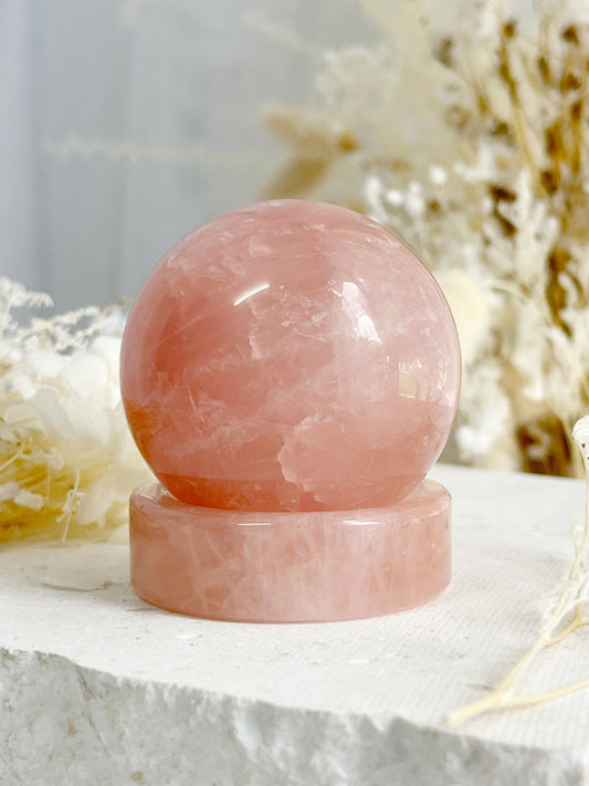 ROSE QUARTZ CRYSTAL SPHERE HOLDER STAND AUSTRALIA SELFLOVE LOVE COMPASSION STONED AND SAGED 