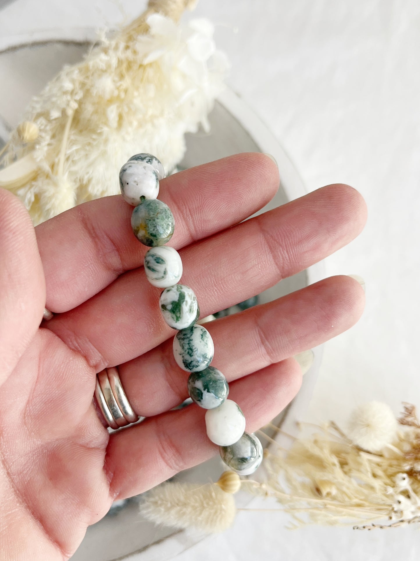 TREE AGATE PEBBLE BEAD BRACELET, CRYSTAL SHOP AUSTRALIA