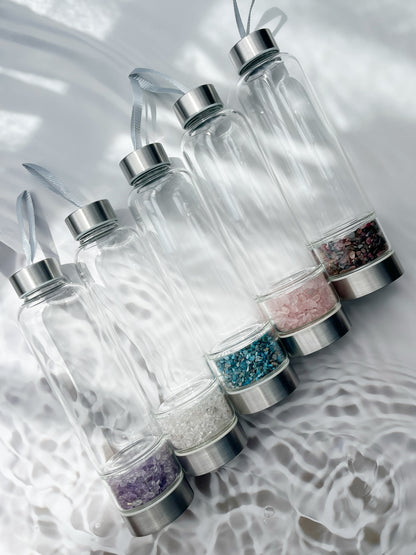 CRYSTAL ELIXIR WATER BOTTLE, LARGE, 500ml VOLUME, STONED AND SAGED AUSTRALIA