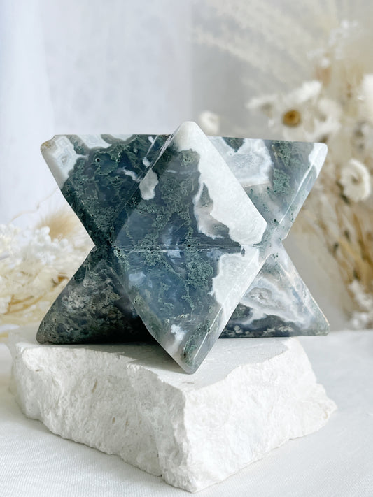 MOSS AGATE MERKABA APPROX 7CM. STONED AND SAGED AUSTRALIA.